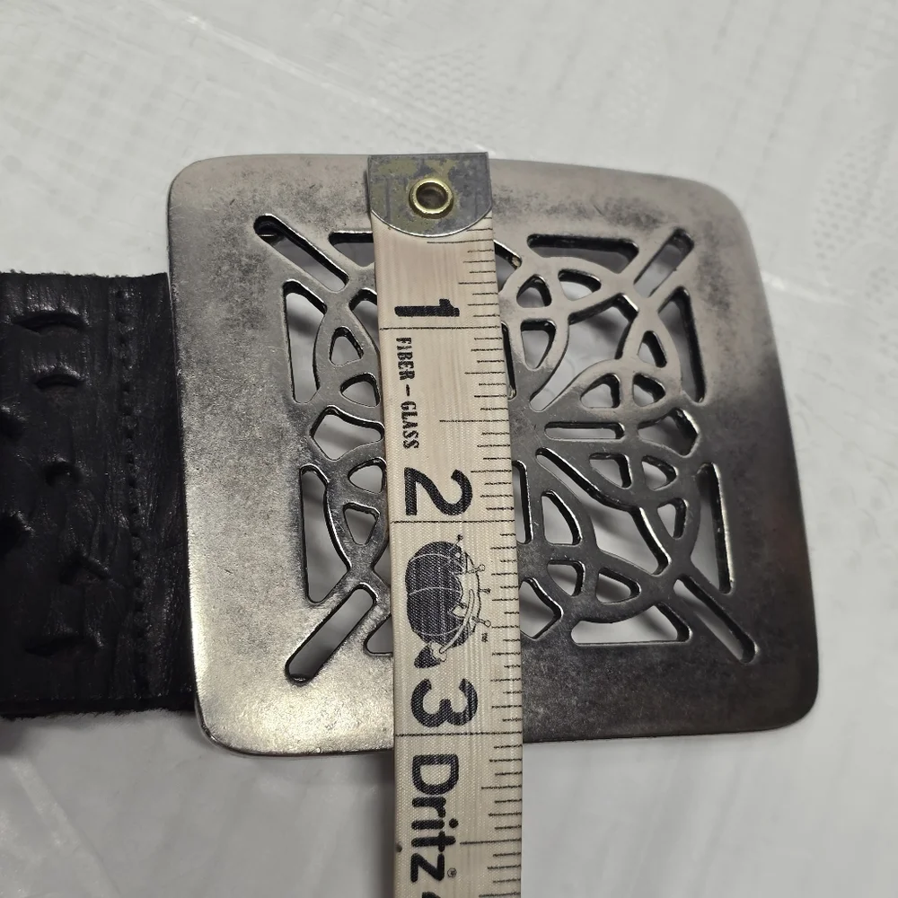 Vintage Dark Brown Leather Belt with Silver Filigree Buckle